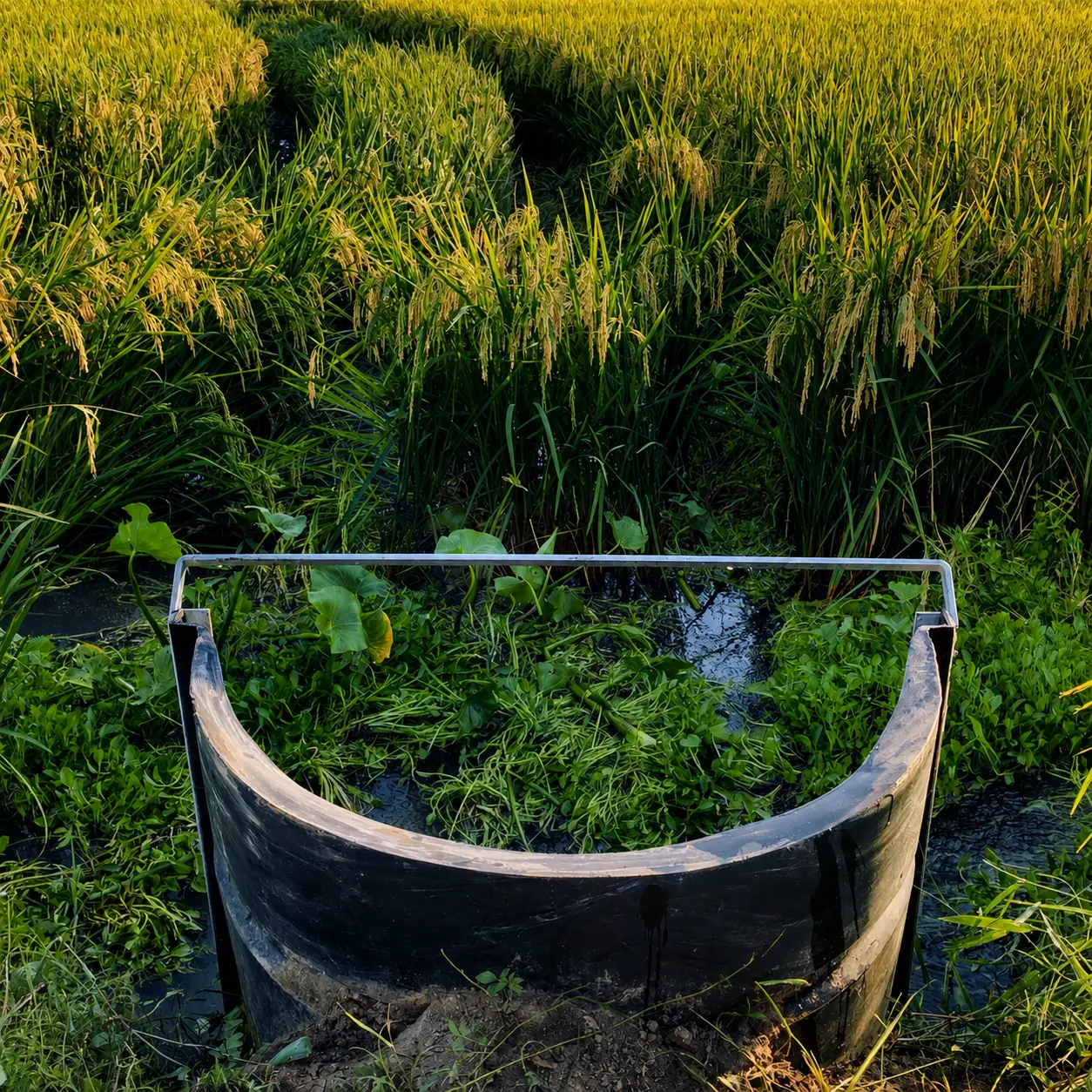 CoHelms polyethylene agricultural water control structure installed in a Stuttgart, Arkansas rice field